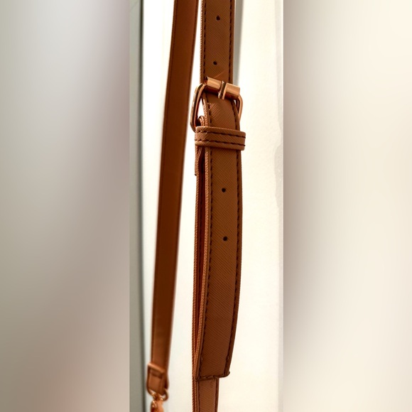 GUESS Peach Saffiano Crossbody Top Handle Bag w/ Bow Tassel & Long Strap - Picture 10 of 16